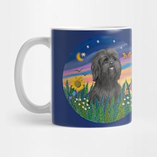 "Sunrise Garden" with an Adorable Black Shih Tzu Mug